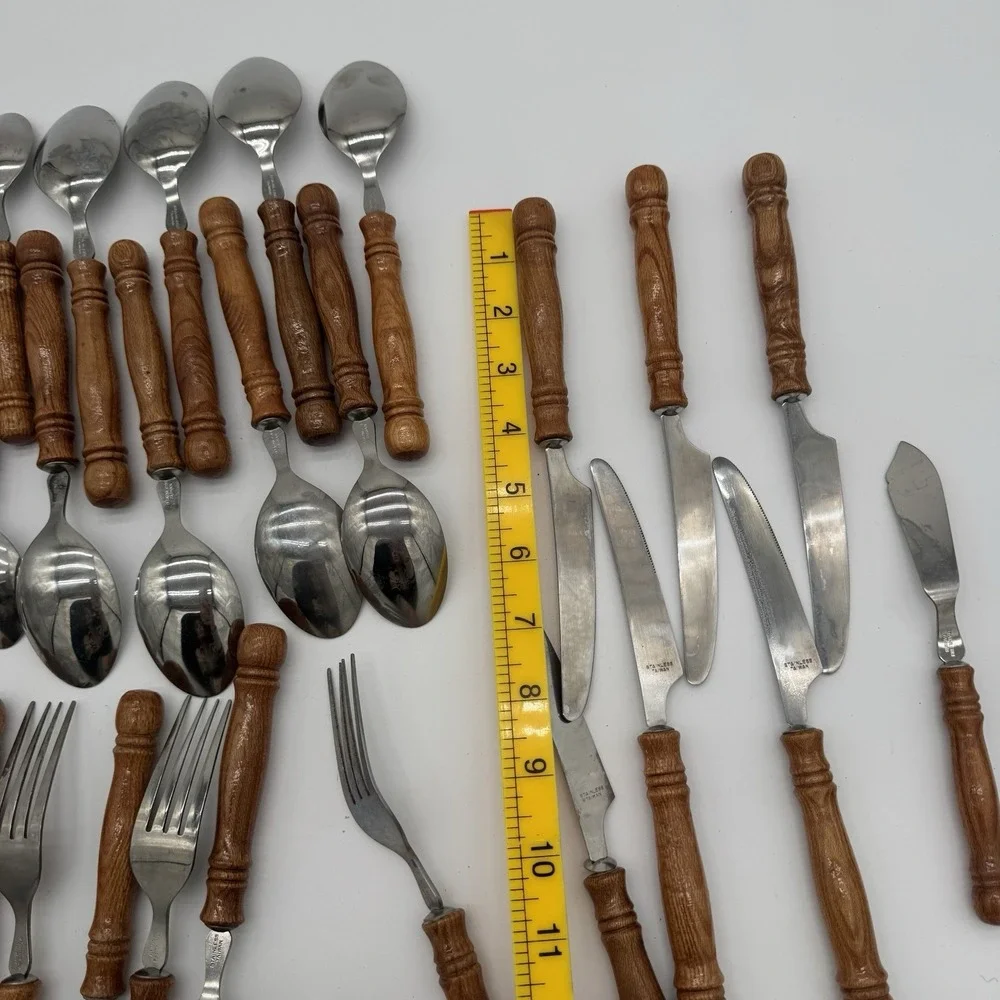 VTG Lifetime Cutlery Old Homestead Stainless Wood Handle Flatware Set 43‎ Pcs